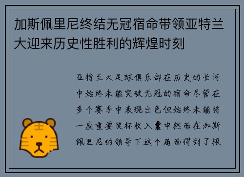 加斯佩里尼终结无冠宿命带领亚特兰大迎来历史性胜利的辉煌时刻